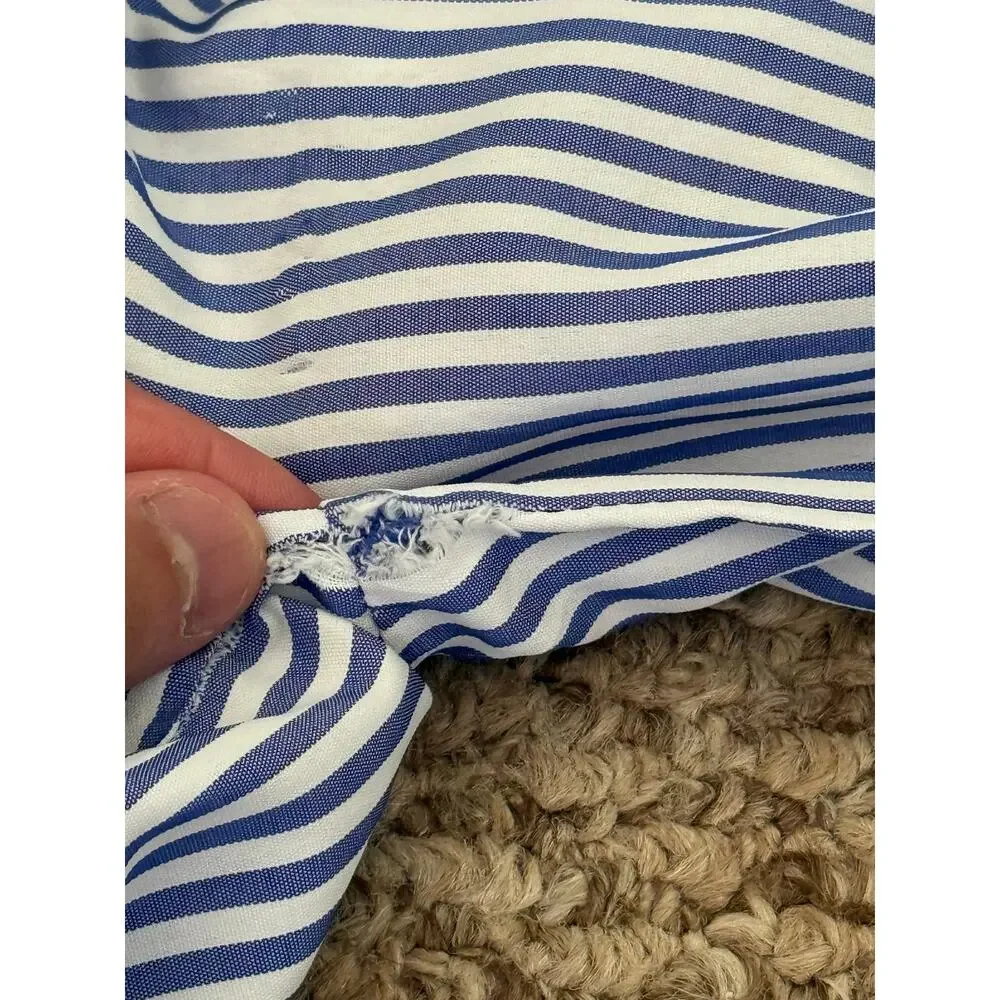 TUCKERNUCK Preppy Nautical Stripes Puff Sleeve Summer Beachy V-Neck Blouse